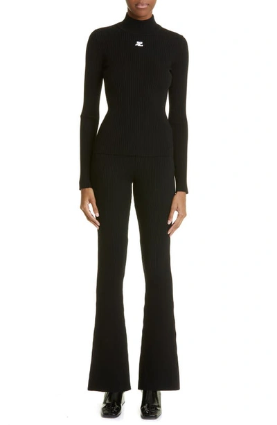 Courrèges Black Reedition Rib Knit Mock Neck Sweater In Black