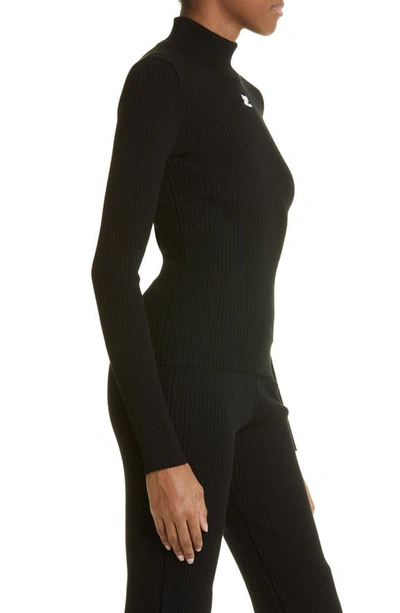 Courrèges Black Reedition Rib Knit Mock Neck Sweater In Black