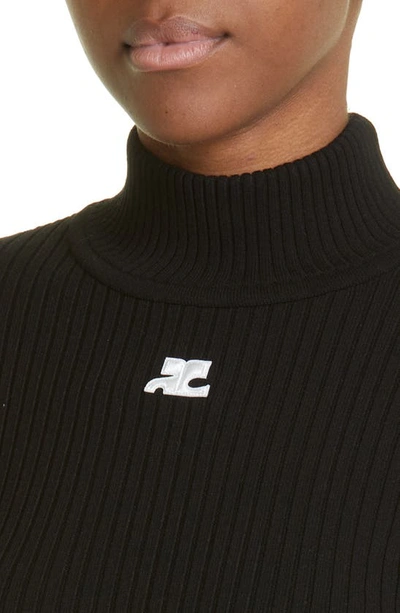 Shop Courrèges Mock Neck Rib Sweater In Black