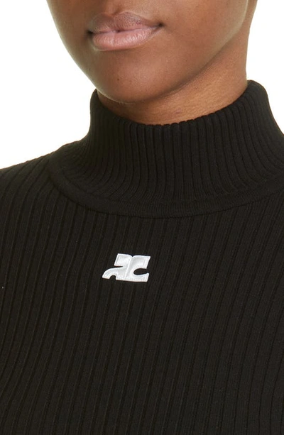 Courrèges Black Reedition Rib Knit Mock Neck Sweater In Black