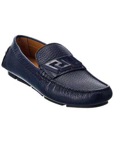Shop Versace Leather Loafer In Blue