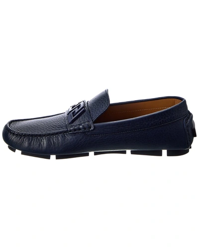 Shop Versace Leather Loafer In Blue