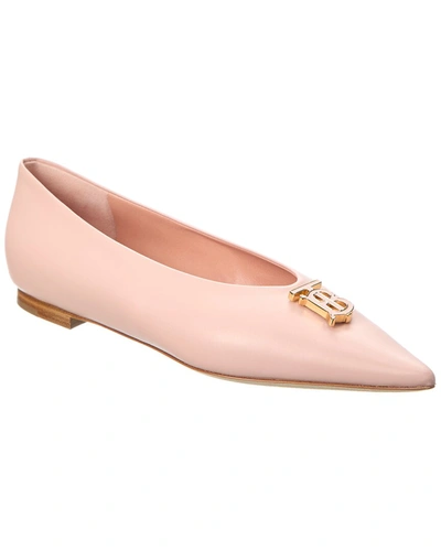 Shop Burberry Ezra Leather Flat In Pink