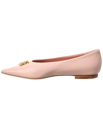 Shop Burberry Ezra Leather Flat In Pink