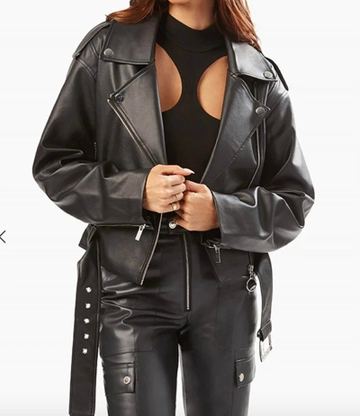 Shop Weworewhat Black Cropped Faux Leather Moto Jacket In Black