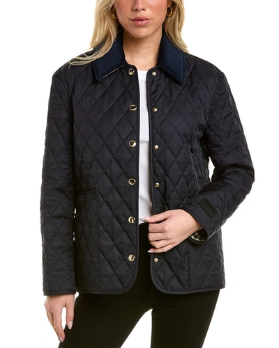 Shop Burberry Corduroy Collar Diamond Quilted Jacket In Blue