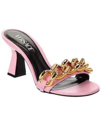 Shop Versace Chain Detail Leather Sandal In Pink