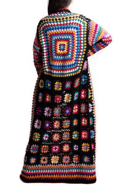 Saachi Square Crochet Patchwork Kimono In Black