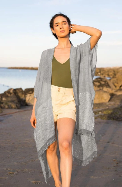 Saachi Shimmer Sequin Long Kimono In Grey