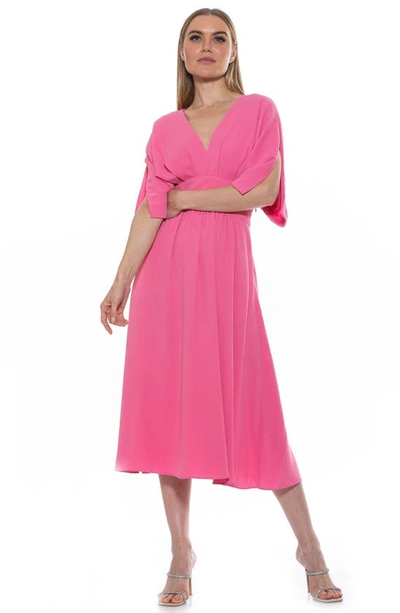 Shop Alexia Admor August Draped Sleeve Fit & Flare Midi Dress In Pink