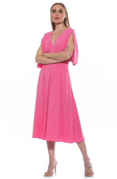 Shop Alexia Admor August Draped Sleeve Fit & Flare Midi Dress In Pink
