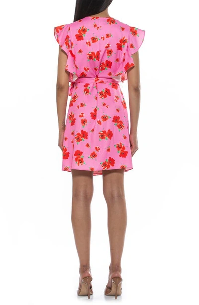 Shop Alexia Admor Maia Flutter Sleeve Wrap Minidress In Pink Floral