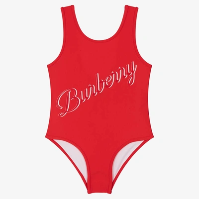 Shop Burberry Girls Red Logo Swimsuit