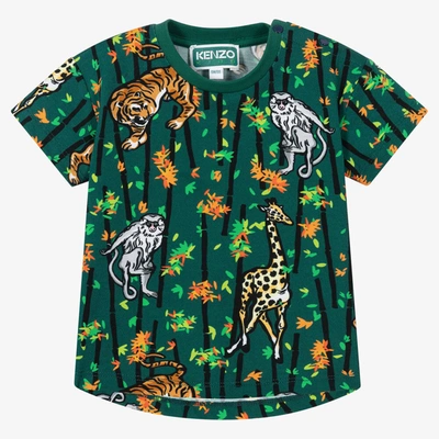 Shop Kenzo Kids Boys Green Cotton Piqué T-shirt