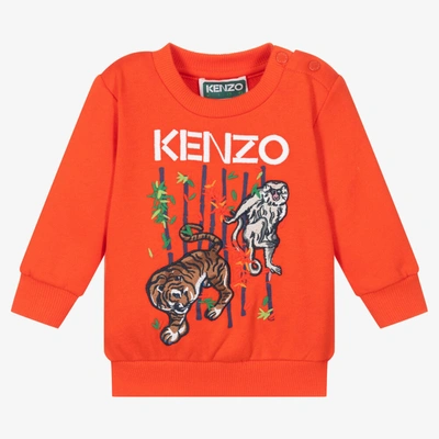 Shop Kenzo Kids Boys Orange Cotton Logo Sweatshirt