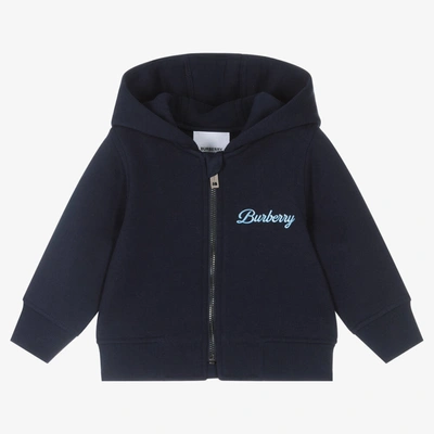 Shop Burberry Baby Boys Blue Logo Zip-up Hoodie