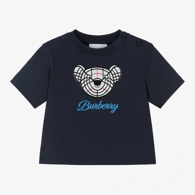 Shop Burberry Blue Cotton Thomas Bear Baby T-shirt