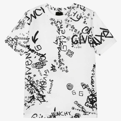Shop Givenchy Teen Boys White Graffiti Logo T-shirt
