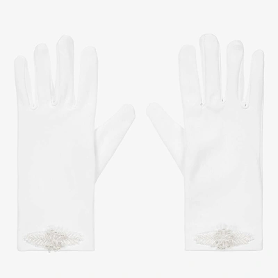 Shop Romano Girls White Beaded Gloves