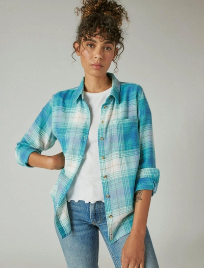 Shop Lucky Brand Womens The Plaid Boyfriend Button-down Shirt In Blue