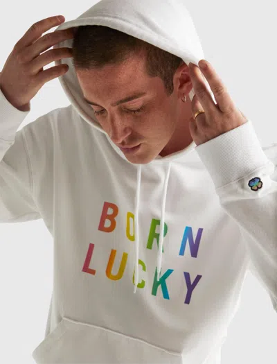 Shop Lucky Brand Mens Pride Born Lucky Gender Neutral Hoodie In White