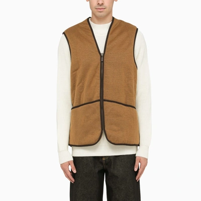 Barbour Warm Pile Waistcoat Zip Sleeveless Jacket In Brown