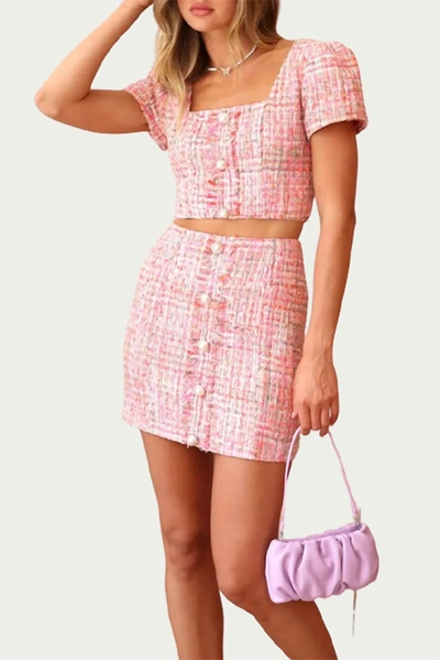 Shop Adelyn Rae Lauren Button-embellished Tweed Mini Skirt In Hot Pink