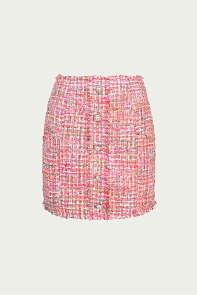 Shop Adelyn Rae Lauren Button-embellished Tweed Mini Skirt In Hot Pink
