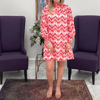 Shop Jade Cinched Neck Red Ikat Dress In Multi