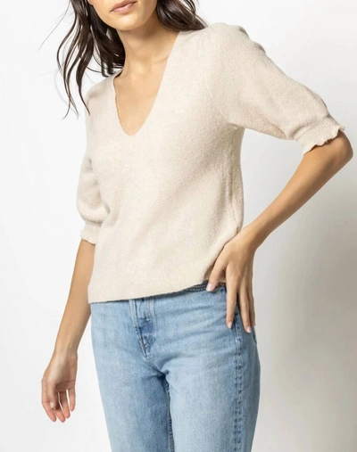 Shop Lilla P Elbow Sleeve V Neck Sweater In Oatmeal In Beige