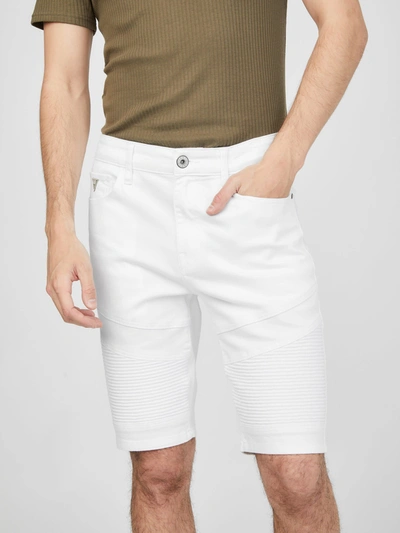 Shop Guess Factory Brendan Moto Denim Shorts In White