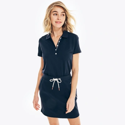Shop Nautica Womens Classic Fit Chambray Collar Polo In Blue