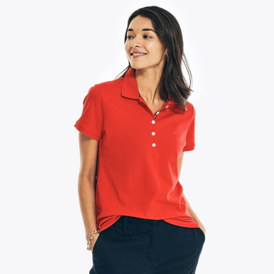 Shop Nautica Womens Classic Fit Chambray Collar Polo In Red