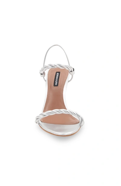 Shop Bcbgmaxazria Taylor Silver Leather Twist-strap Sandal Heel