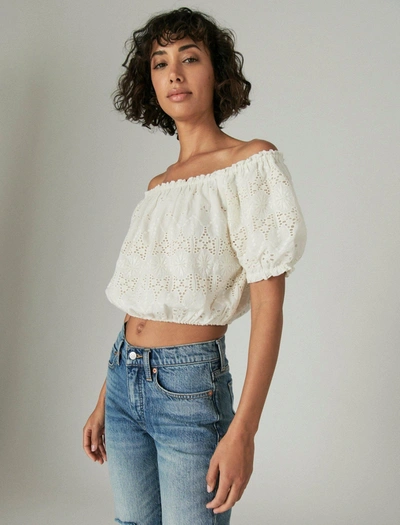 Lucky Brand Off The Shoulder Lace Crop Top In White