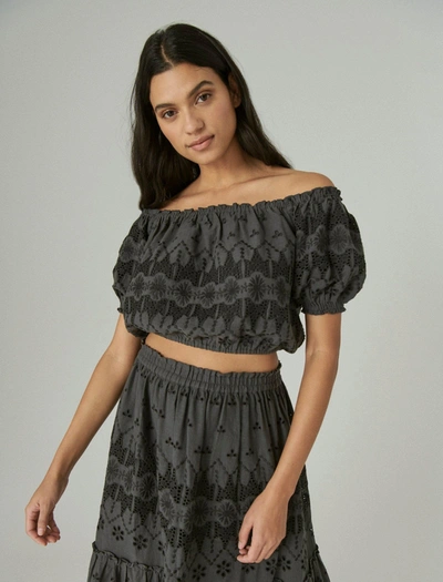 Shop Lucky Brand Womens Off The Shoulder Lace Crop Top In Black