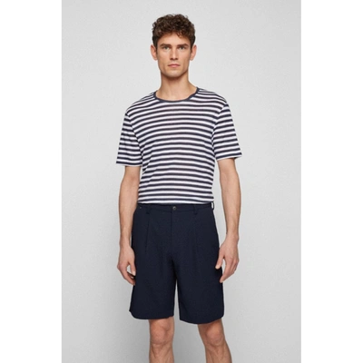 Shop Hugo Boss Pure-linen Regular-fit T-shirt With Horizontal Stripe In Blue