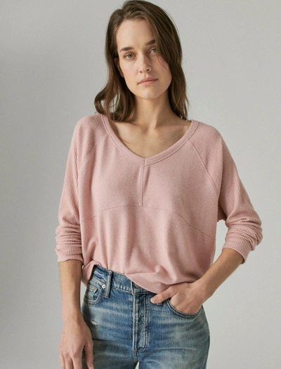 Shop Lucky Brand Womens Cropped Boxy Cloud Jersey Crew In Pink