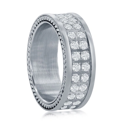 Shop Blackjack Stainless Steel Double Row Cz Polished Eternity Band In Silver