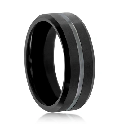 Blackjack Mens Matte Polished Black Tungsten Ring In Black