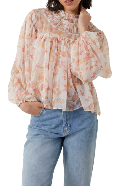 Shop French Connection Diana Crinkle Blouse In Cream And Light Orange In Beige