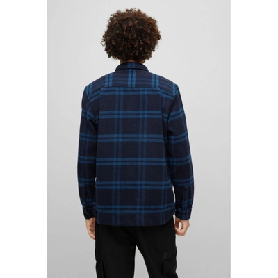 Shop Hugo Oversized-fit Overshirt In Checked Brushed Fabric In Blue