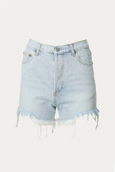 Shop By Together Distressed Frayed High-rise Denim Shorts In Light Blue
