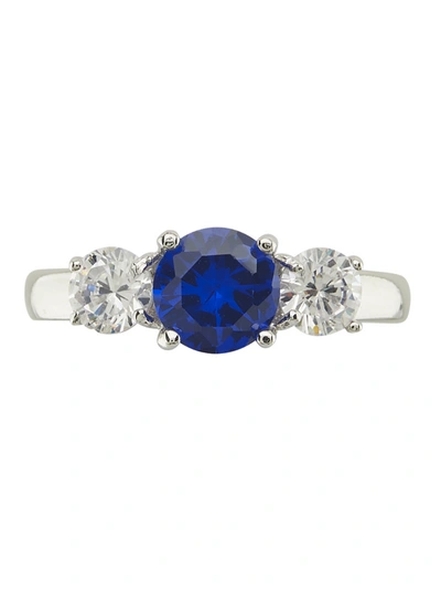 Shop Sterling Forever Sterling Silver Sapphire Cz Three Stone Ring In Black