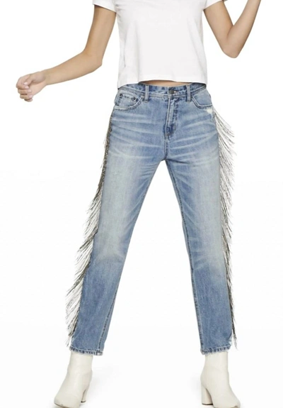 Shop Blue Revival Chain Fringe Straight Jeans In Blue Denim