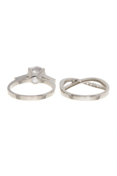 Sterling Forever Sterling Silver Round Cz Crisscross Solitaire Ring Set In White