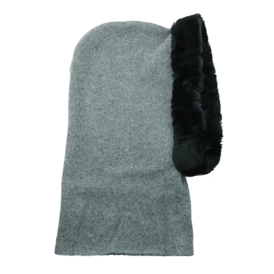 Shop Portolano Cashmere Hoodhat With Fake Fur In Grey