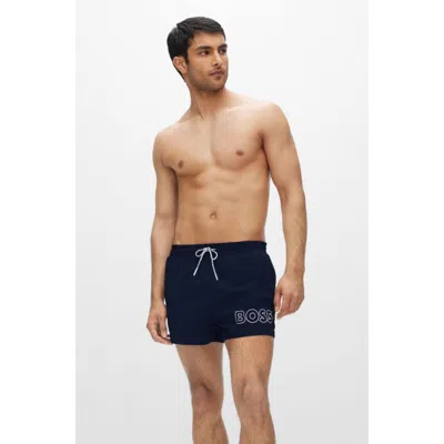 Hugo Boss Quick-drying Swim Shorts With Outline Logo In Blue