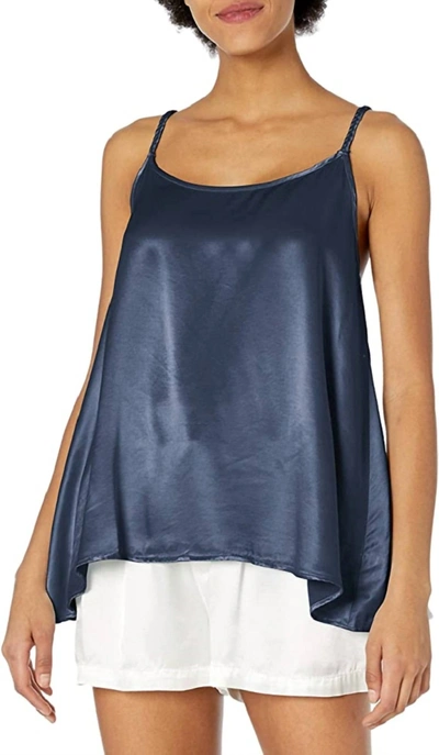 Shop Pj Harlow Daisy Satin Tank With Braided Straps & Elastic Back In Navy In Blue