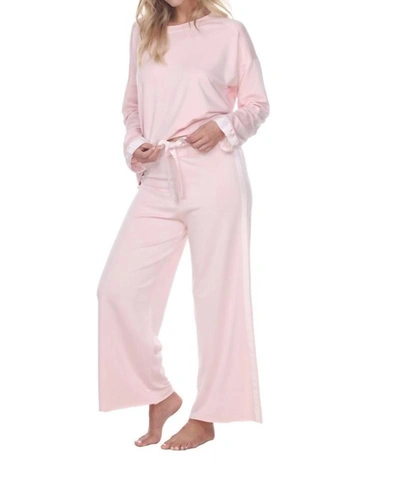 Shop Pj Harlow Kimber Crop French Terry Wide Leg Crop Pant With Satin Stripes In Blush In Pink